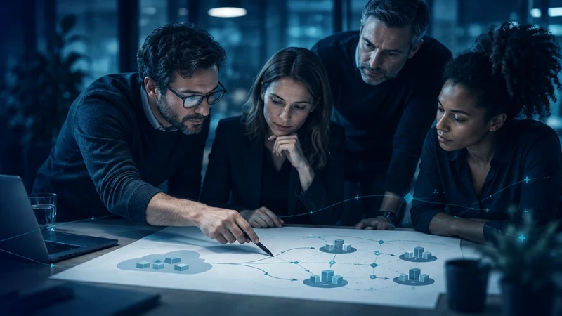 Team analysiert eine resiliente, verteilte Cloud-Architektur