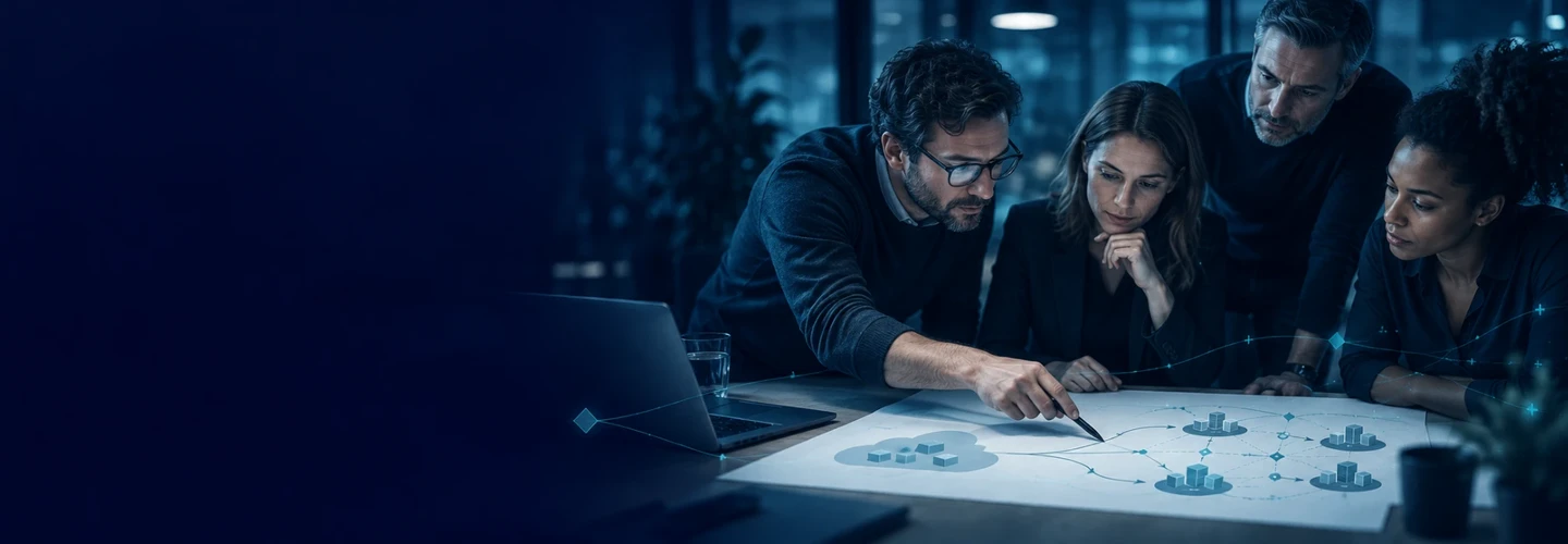 Team analysiert eine resiliente, verteilte Cloud-Architektur als Alternative zu einem einzelnen Cloud-Anbieter